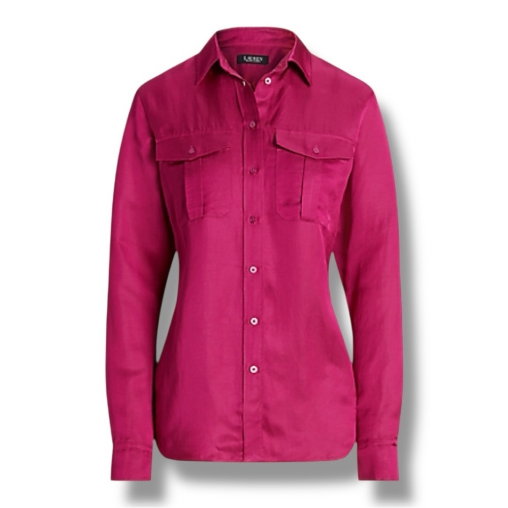 Lauren Ralph Lauren Fuchsia Linen-Blend Utility Shirt L NWT MSRP $145
